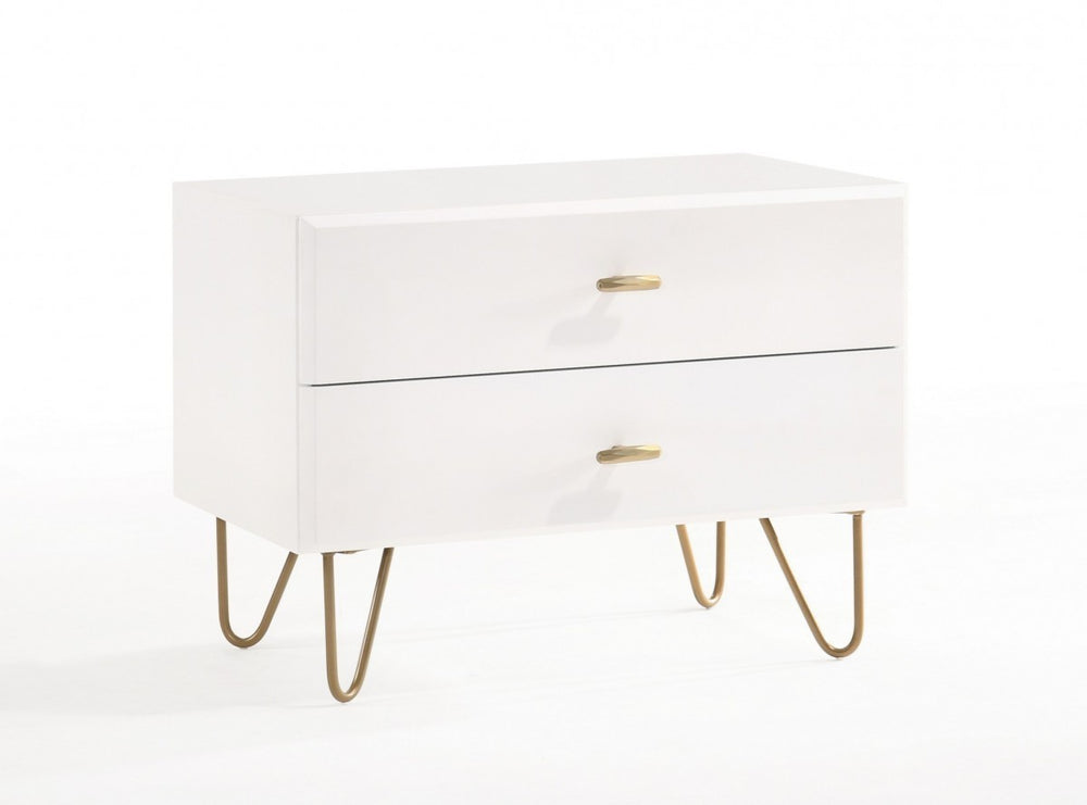 Homeroots Contemporary White And Gold Nightstand With Two Drawers   473021