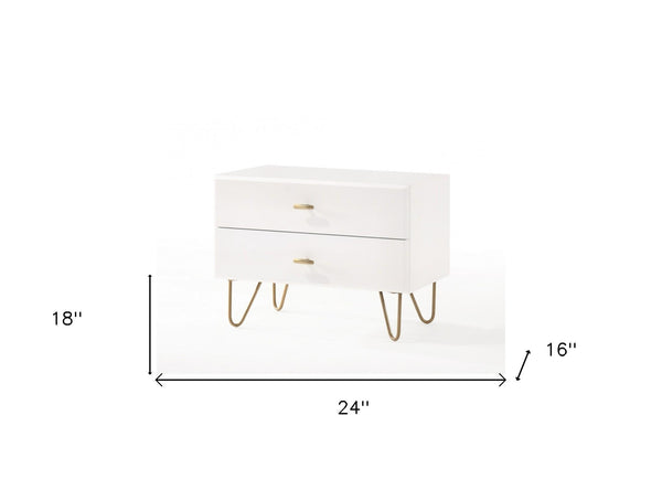 Homeroots Contemporary White And Gold Nightstand With Two Drawers   473021