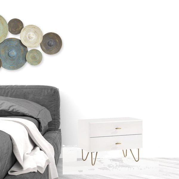Homeroots Contemporary White And Gold Nightstand With Two Drawers   473021