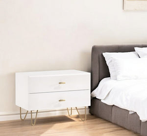HomeRoots 18" Wood Two Drawer Nightstand - Stylish Storage Solution with Metal Accents for Any Room Decor 473021