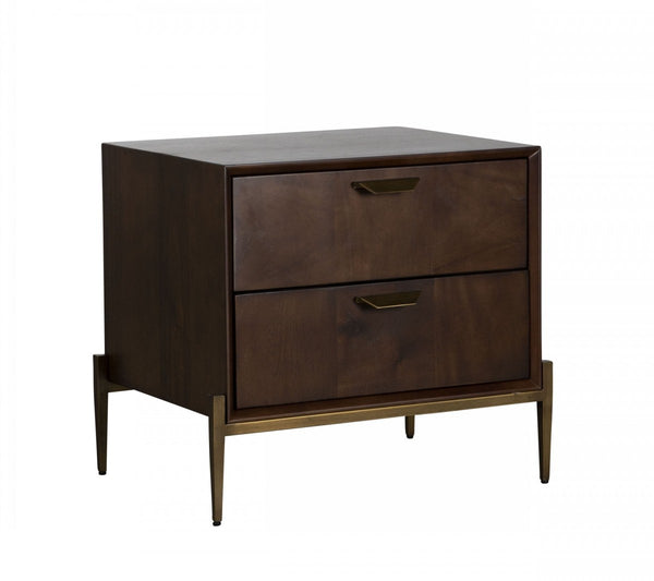 Homeroots 22" Brass Two Drawers Solid Wood Nightstand   473022