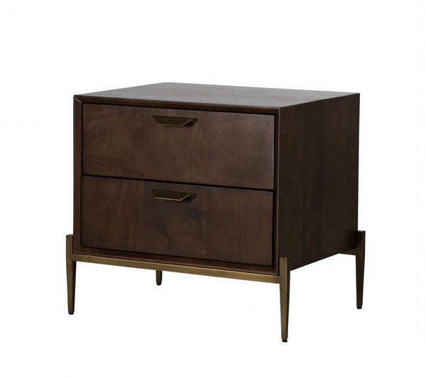 Homeroots 22" Brass Two Drawers Solid Wood Nightstand   473022