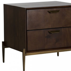 Homeroots 22" Brass Two Drawers Solid Wood Nightstand   473022
