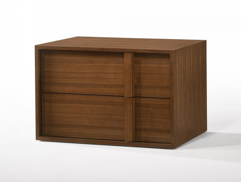 Homeroots Modern Walnut Nightstand With Two Integrated Drawers   473024