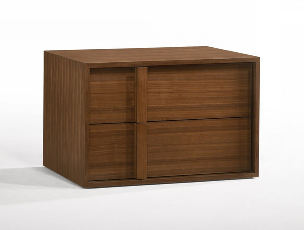 Homeroots Modern Walnut Nightstand With Two Integrated Drawers   473024