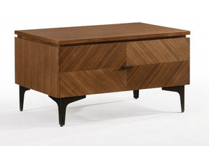 Homeroots Mid Century Walnut Nightstand With Two Drawers   473025