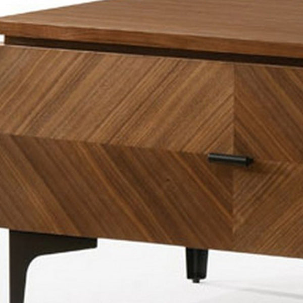 Homeroots Mid Century Walnut Nightstand With Two Drawers   473025