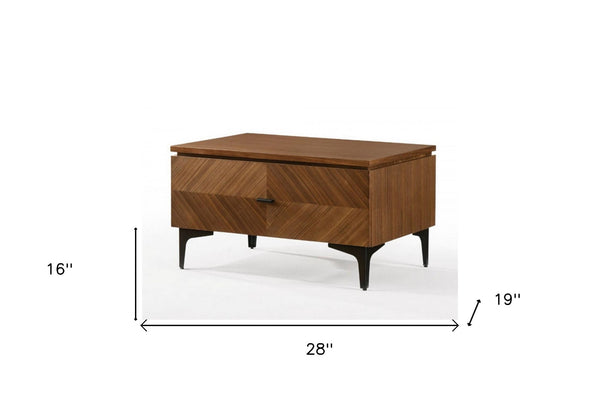 Homeroots Mid Century Walnut Nightstand With Two Drawers   473025