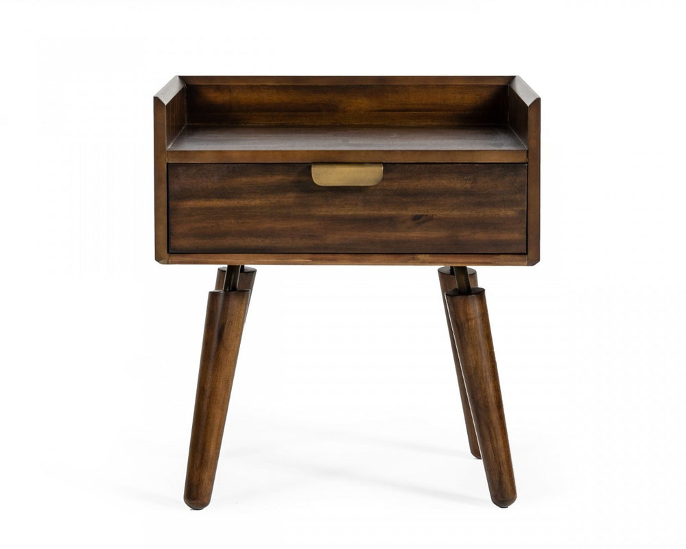 Homeroots Classic Dark Walnut Acacia Wood Nightstand With Single Drawer   473026