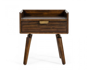 Homeroots Classic Dark Walnut Acacia Wood Nightstand With Single Drawer   473026