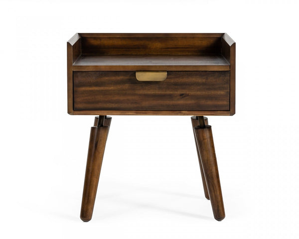 Homeroots Classic Dark Walnut Acacia Wood Nightstand With Single Drawer   473026