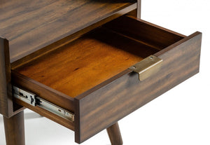 Homeroots Classic Dark Walnut Acacia Wood Nightstand With Single Drawer   473026