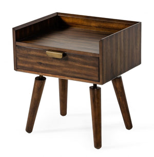 Homeroots Classic Dark Walnut Acacia Wood Nightstand With Single Drawer   473026