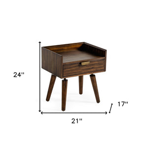 Homeroots Classic Dark Walnut Acacia Wood Nightstand With Single Drawer   473026