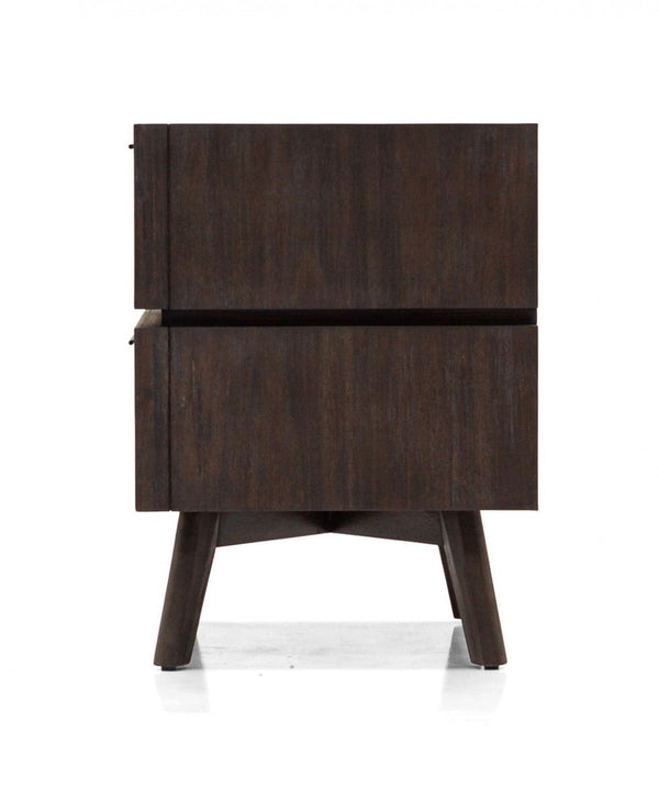 Homeroots Mid Century Acacia Nightstand With Two Drawers And Black Metal Handles   473027