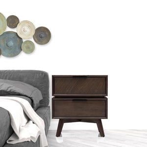 Homeroots Mid Century Acacia Nightstand With Two Drawers And Black Metal Handles   473027