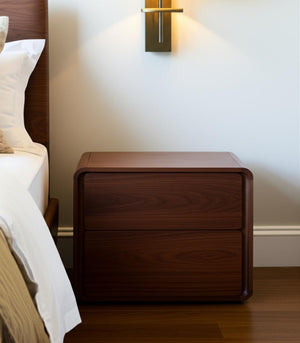 HomeRoots Modern Walnut Brown Nightstand - Sleek Design with Two Soft-Close Drawers for Elegant Bedside Storage 473028