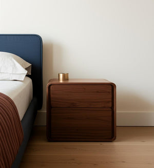 HomeRoots Modern Walnut Brown Nightstand - Sleek Design with Two Soft-Close Drawers for Elegant Bedside Storage 473028