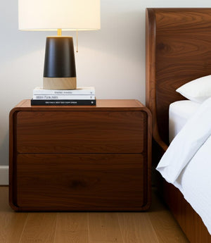 HomeRoots Modern Walnut Brown Nightstand - Sleek Design with Two Soft-Close Drawers for Elegant Bedside Storage 473028