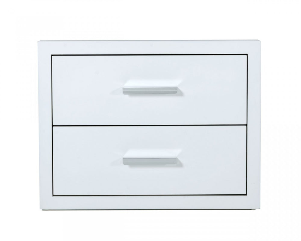 Homeroots Modern Glossy White Box Nightstand With Two Drawers   473029