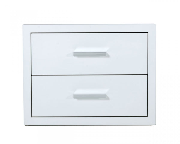 Homeroots Modern Glossy White Box Nightstand With Two Drawers   473029