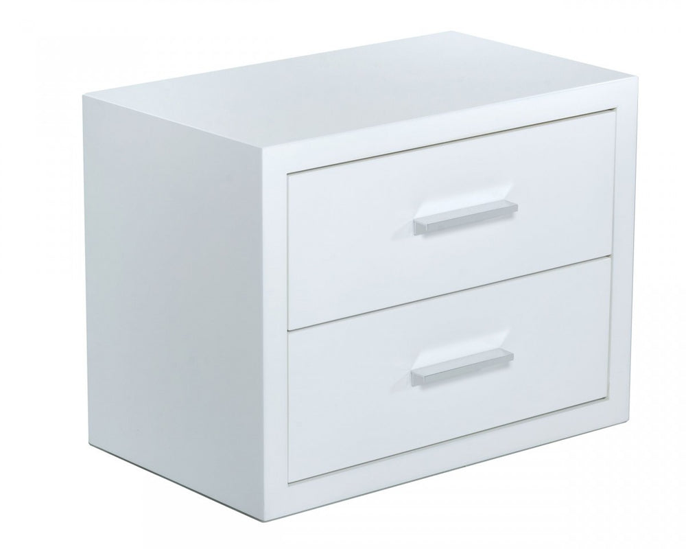Homeroots Modern Glossy White Box Nightstand With Two Drawers   473029