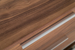 Homeroots Contemporary Walnut And Stainless Steel Nightstand With Two Drawers   473030