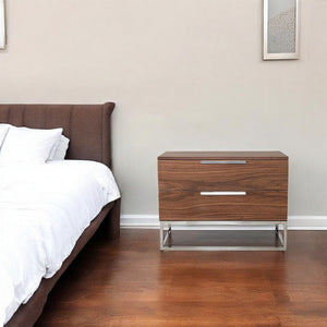 HomeRoots 22" Stylish Two-Drawer Nightstand – Contemporary Wood Design with Metal Accents, Ready to Use! 473030