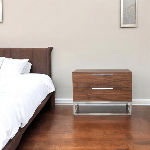 HomeRoots 22" Stylish Two-Drawer Nightstand – Contemporary Wood Design with Metal Accents, Ready to Use! 473030