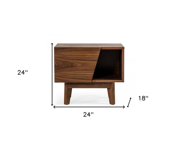 Homeroots Mid Century Walnut Light Brown Nightstand With One Drawer And One Shelf   473031