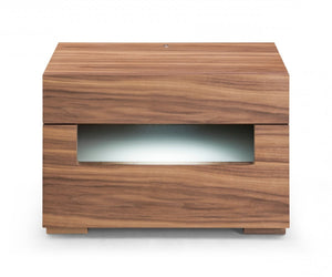 Homeroots Dazzling Contemporary Led Walnut Nightstand With Two Drawers   473032
