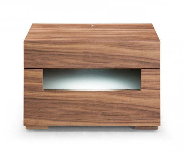 Homeroots Dazzling Contemporary Led Walnut Nightstand With Two Drawers   473032