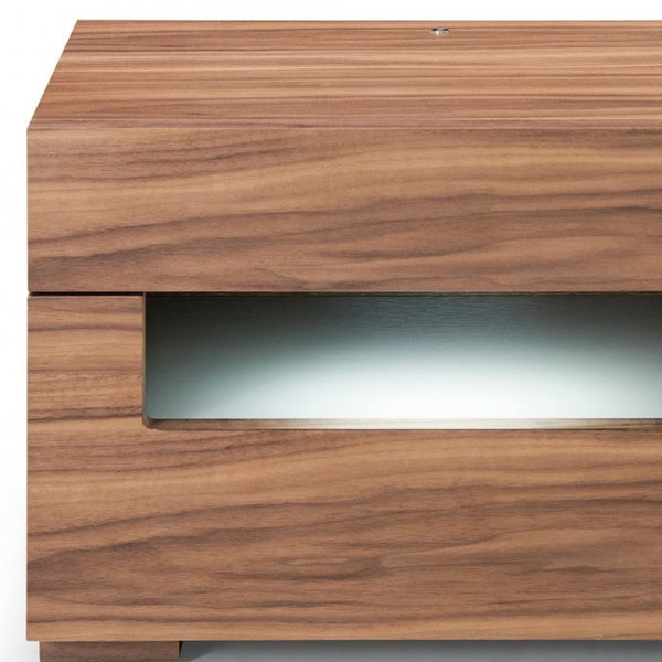 Homeroots Dazzling Contemporary Led Walnut Nightstand With Two Drawers   473032