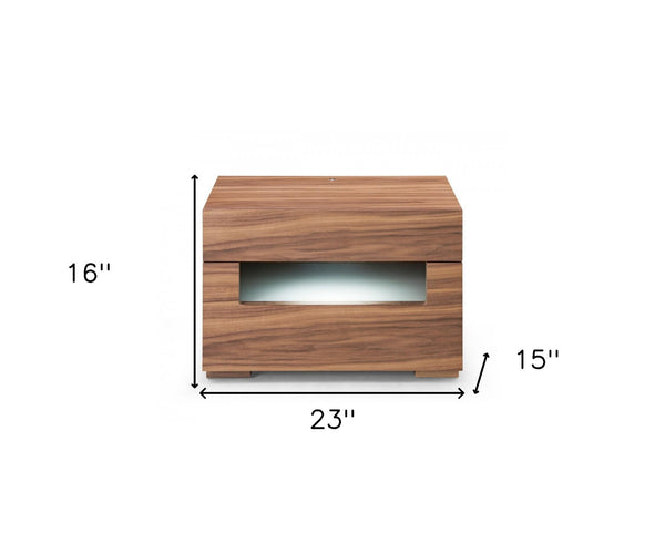 Homeroots Dazzling Contemporary Led Walnut Nightstand With Two Drawers   473032