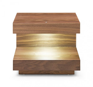 Homeroots Contemporary Led Lit Walnut Nightstand With One Drawer   473033