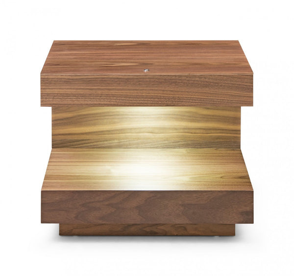 Homeroots Contemporary Led Lit Walnut Nightstand With One Drawer   473033