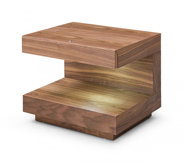 Homeroots Contemporary Led Lit Walnut Nightstand With One Drawer   473033