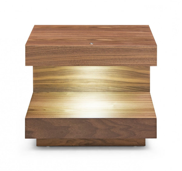 Homeroots Contemporary Led Lit Walnut Nightstand With One Drawer   473033