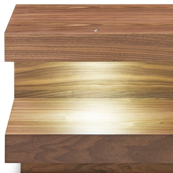 Homeroots Contemporary Led Lit Walnut Nightstand With One Drawer   473033