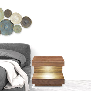 Homeroots Contemporary Led Lit Walnut Nightstand With One Drawer   473033