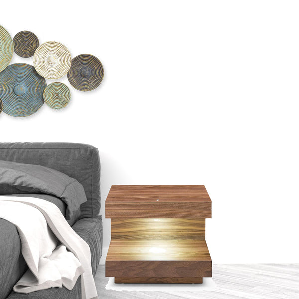 Homeroots Contemporary Led Lit Walnut Nightstand With One Drawer   473033