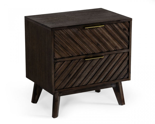 Homeroots Classic Chevron Dark Brown Nightstand With Two Drawers   473034