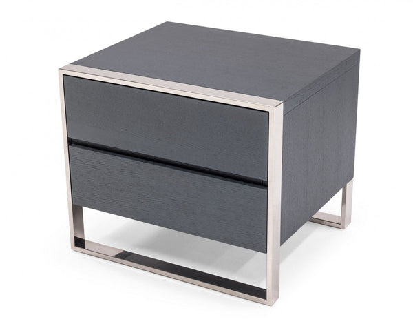 Homeroots Modern Gray And Stainless Steel Nightstand With Two Drawers   473035