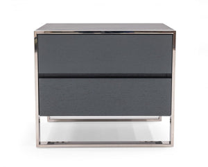 Homeroots Modern Gray And Stainless Steel Nightstand With Two Drawers   473035