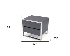 Homeroots Modern Gray And Stainless Steel Nightstand With Two Drawers   473035