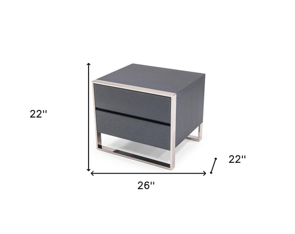 Homeroots Modern Gray And Stainless Steel Nightstand With Two Drawers   473035