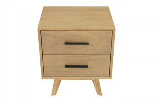 Homeroots Natural Light Mocha Contemporary Nightstand With Two Drawers   473036