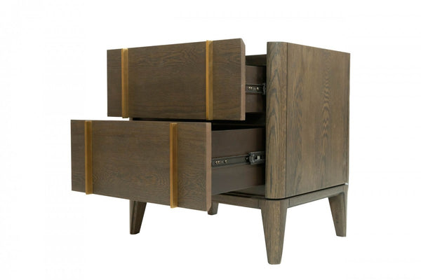 Homeroots Mid Century Dark Brown And White Faux Marble With Two Drawers   473037