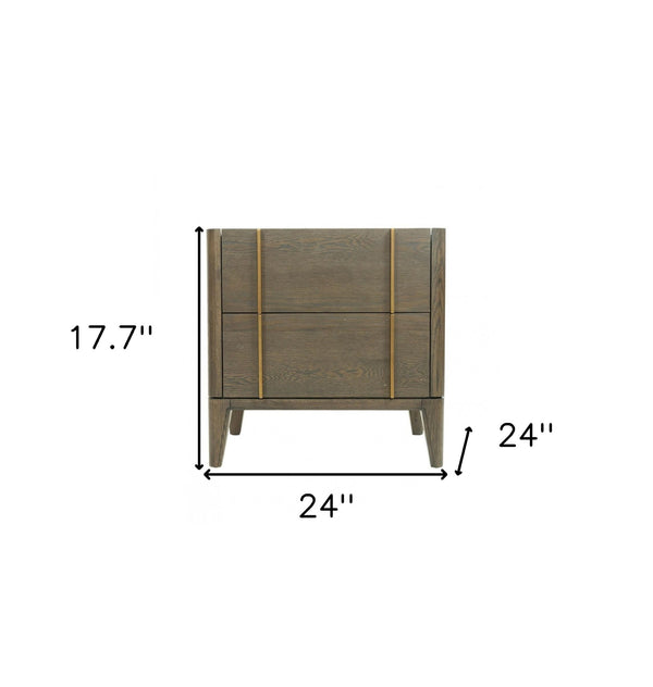 Homeroots Mid Century Dark Brown And White Faux Marble With Two Drawers   473037