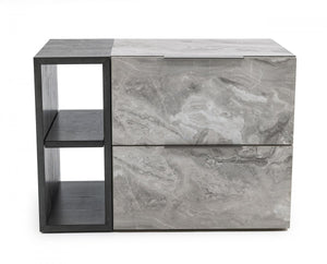 Homeroots Contempo Gray Faux Marble And Gray Two Drawer Nightstand   473039
